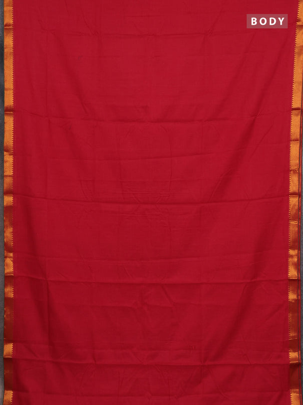 Narayanpet cotton saree red and green with plain body and zari woven border