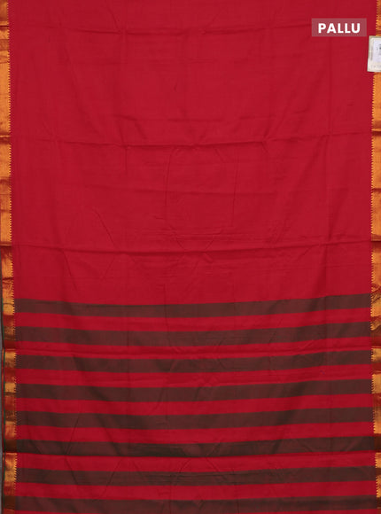 Narayanpet cotton saree red and green with plain body and zari woven border