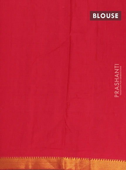 Narayanpet cotton saree red and green with plain body and zari woven border