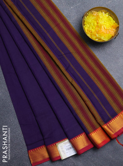 Narayanpet cotton saree violet and maroon with plain body and zari woven border