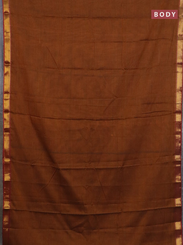 Narayanpet cotton saree dark mustard and maroon with plain body and zari woven border