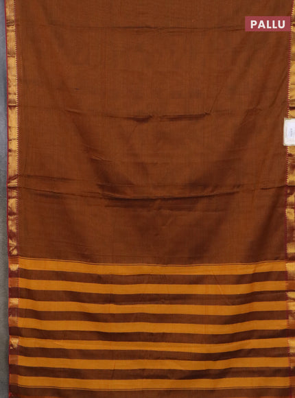 Narayanpet cotton saree dark mustard and maroon with plain body and zari woven border