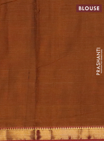 Narayanpet cotton saree dark mustard and maroon with plain body and zari woven border