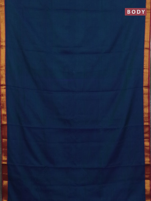 Narayanpet cotton saree dual shade of bluish green and maroon with plain body and zari woven border