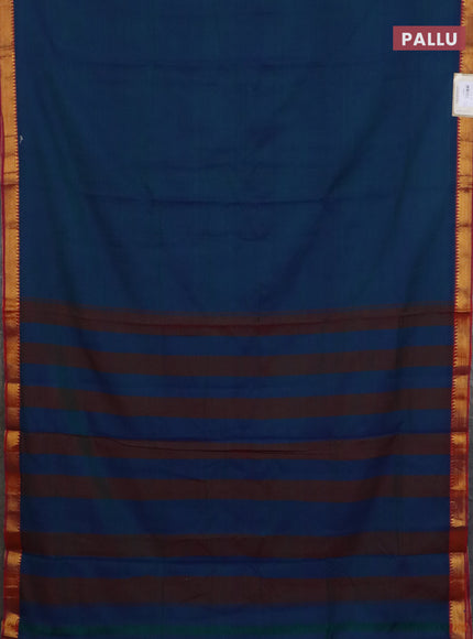 Narayanpet cotton saree dual shade of bluish green and maroon with plain body and zari woven border