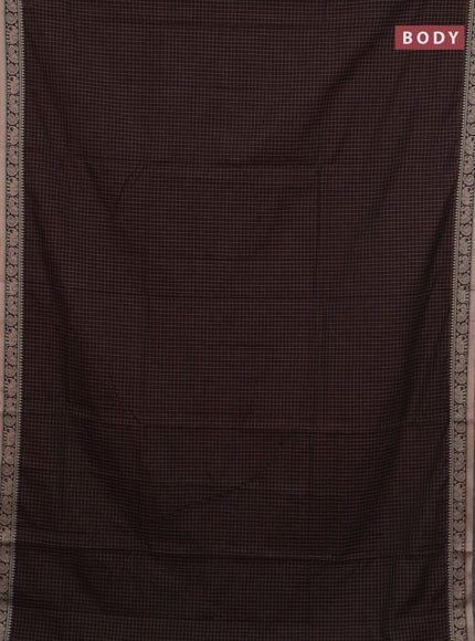 Narayanpet cotton saree coffee brown and sandal with allover checked apttern and thread woven border