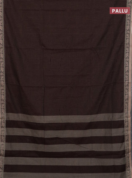 Narayanpet cotton saree coffee brown and sandal with allover checked apttern and thread woven border