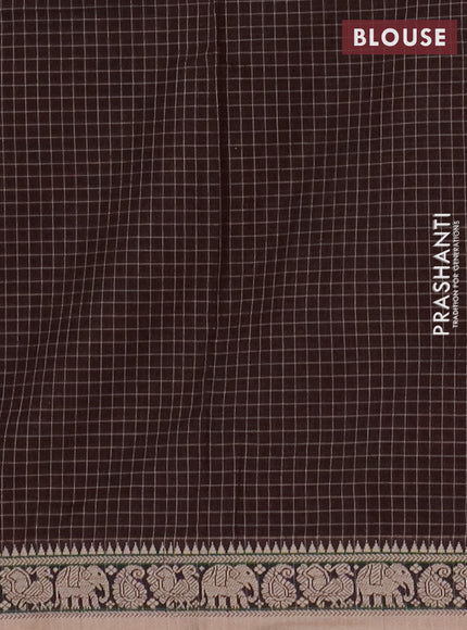 Narayanpet cotton saree coffee brown and sandal with allover checked apttern and thread woven border