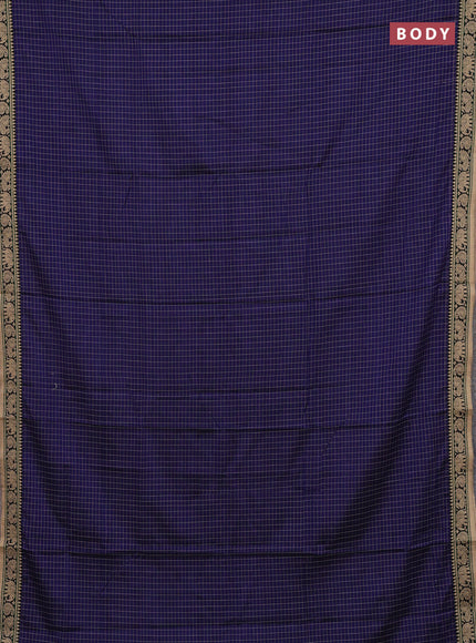 Narayanpet cotton saree blue and Sandal with allover checked apttern and thread woven border