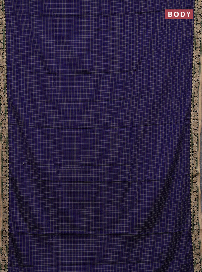 Narayanpet cotton saree blue and Sandal with allover checked apttern and thread woven border