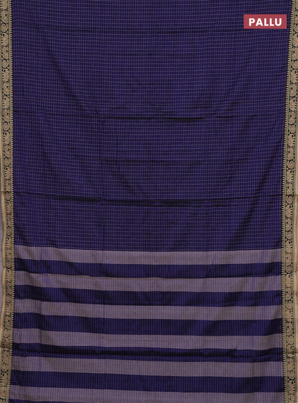 Narayanpet cotton saree blue and Sandal with allover checked apttern and thread woven border