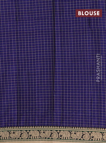 Narayanpet cotton saree blue and Sandal with allover checked apttern and thread woven border
