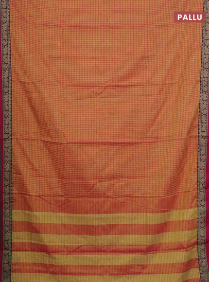 Narayanpet cotton saree dual shade of yellowish pink and pink with allover checked apttern and thread woven border