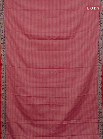 Narayanpet cotton saree pink shade and purple red with allover checked apttern and thread woven border