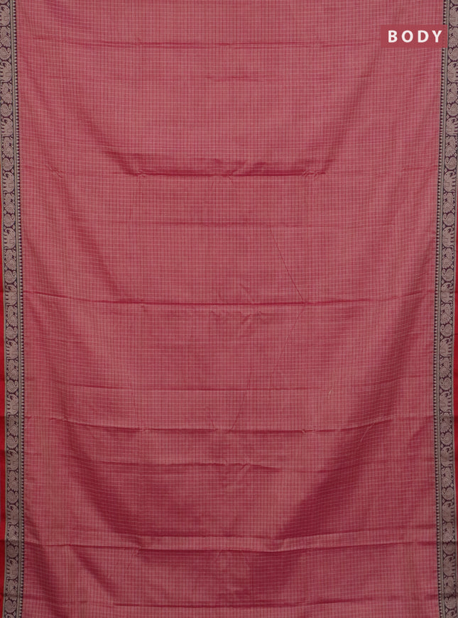 Narayanpet cotton saree pink shade and purple red with allover checked apttern and thread woven border