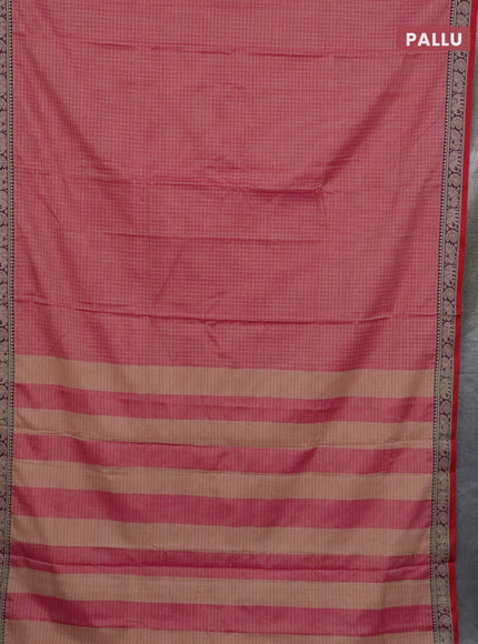 Narayanpet cotton saree pink shade and purple red with allover checked apttern and thread woven border