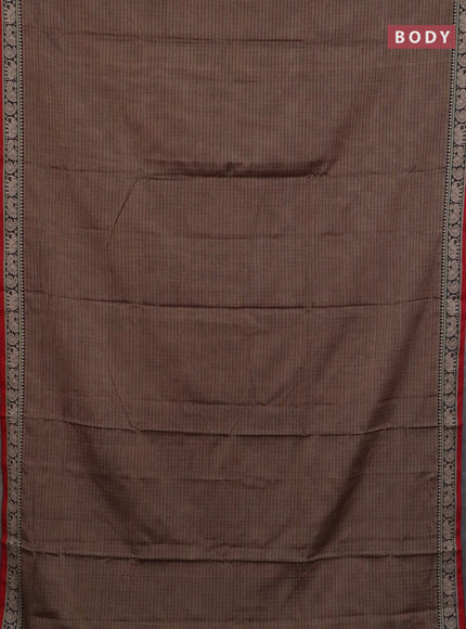 Narayanpet cotton saree chikku shade and black red with allover checked apttern and thread woven border