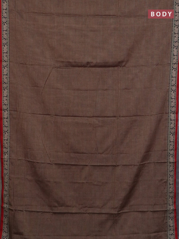 Narayanpet cotton saree chikku shade and black red with allover checked apttern and thread woven border