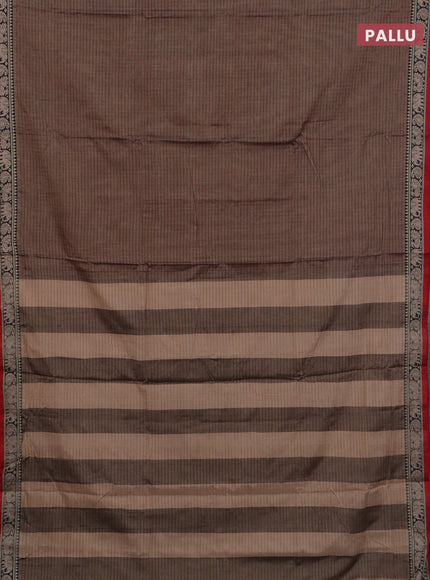 Narayanpet cotton saree chikku shade and black red with allover checked apttern and thread woven border