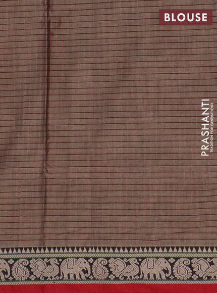 Narayanpet cotton saree chikku shade and black red with allover checked apttern and thread woven border