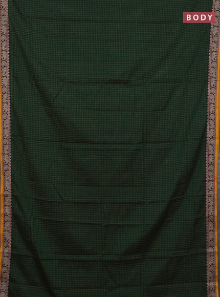 Narayanpet cotton saree green and yellow with allover checked apttern and thread woven border