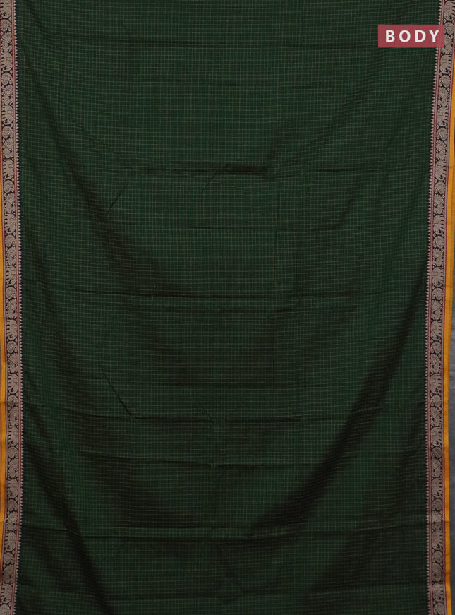 Narayanpet cotton saree green and yellow with allover checked apttern and thread woven border