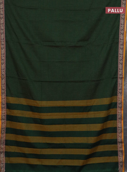 Narayanpet cotton saree green and yellow with allover checked apttern and thread woven border