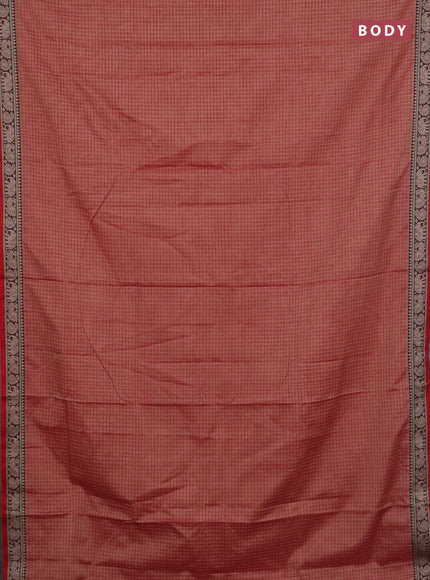 Narayanpet cotton saree red shade and maroon with allover checked apttern and thread woven border