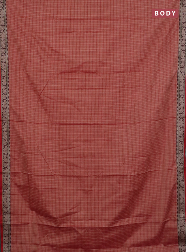 Narayanpet cotton saree red shade and maroon with allover checked apttern and thread woven border