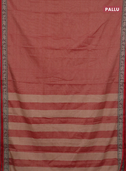 Narayanpet cotton saree red shade and maroon with allover checked apttern and thread woven border