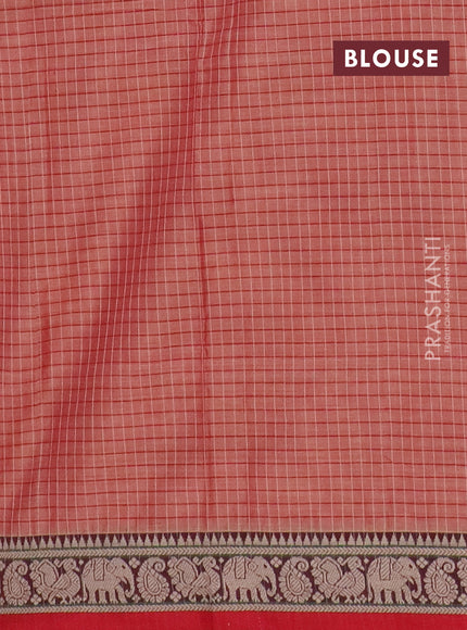 Narayanpet cotton saree red shade and maroon with allover checked apttern and thread woven border