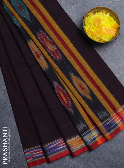 Narayanpet cotton saree deep wine shade and red with plain body and thread woven ikat border