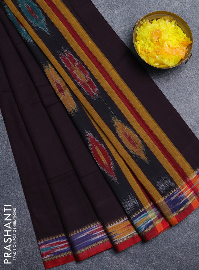 Narayanpet cotton saree deep wine shade and red with plain body and thread woven ikat border