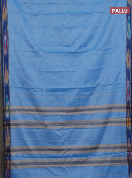 Narayanpet cotton saree light blue and peacock blue with plain body and thread woven ikat border