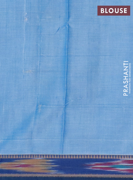Narayanpet cotton saree light blue and peacock blue with plain body and thread woven ikat border
