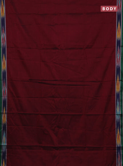 Narayanpet cotton saree maron and green with plain body and thread woven ikat border