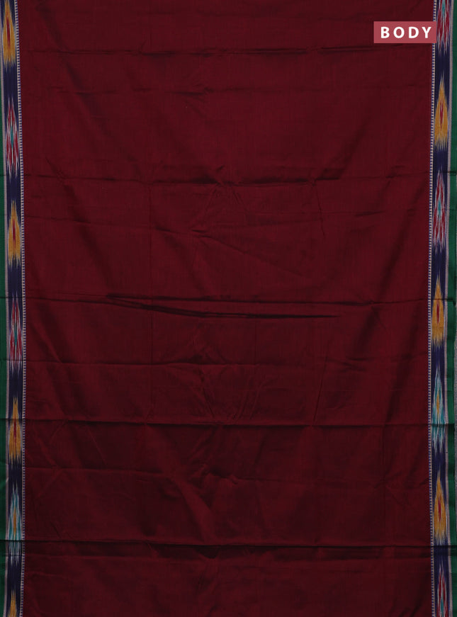 Narayanpet cotton saree maron and green with plain body and thread woven ikat border