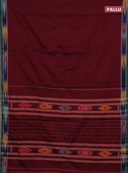 Narayanpet cotton saree maron and green with plain body and thread woven ikat border