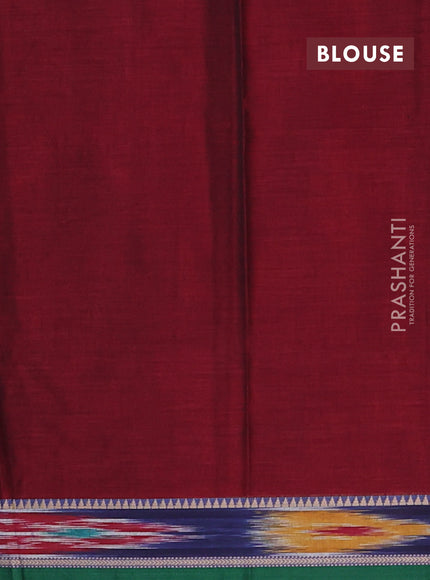 Narayanpet cotton saree maron and green with plain body and thread woven ikat border