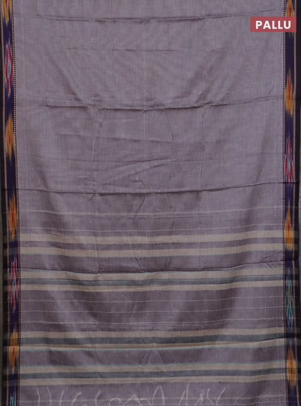 Narayanpet cotton saree grey and coffee brown with plain body and thread woven ikat border
