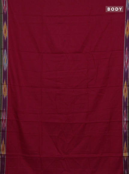 Narayanpet cotton saree red and green shade with plain body and thread woven ikat border
