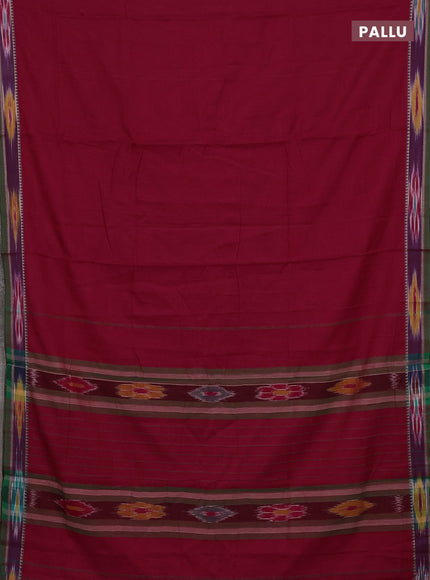 Narayanpet cotton saree red and green shade with plain body and thread woven ikat border