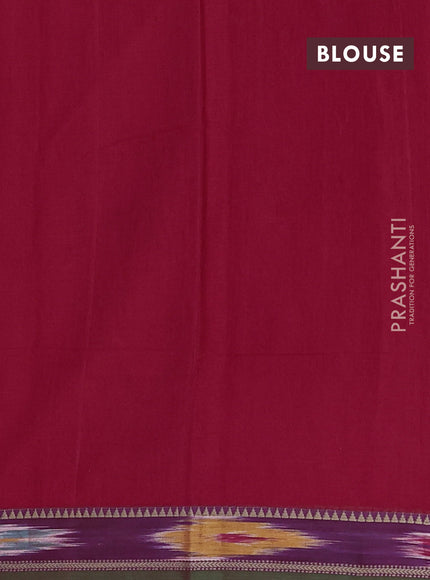 Narayanpet cotton saree red and green shade with plain body and thread woven ikat border