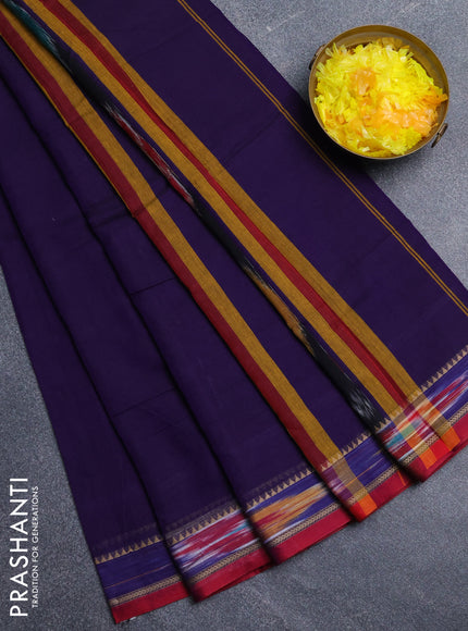 Narayanpet cotton saree violet and maroon with plain body and thread woven ikat border