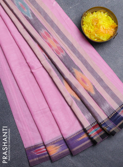 Narayanpet cotton saree light pink with plain body and thread woven ikat border
