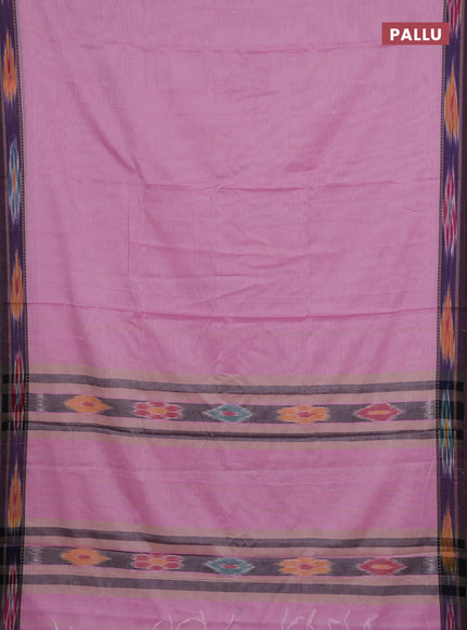 Narayanpet cotton saree light pink with plain body and thread woven ikat border