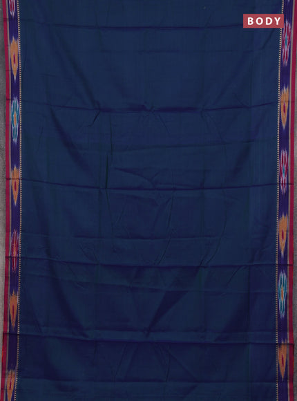 Narayanpet cotton saree dual shade of bluish green and maroon with plain body and thread woven ikat border