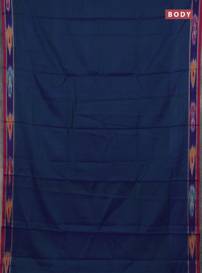 Narayanpet cotton saree dual shade of bluish green and maroon with plain body and thread woven ikat border