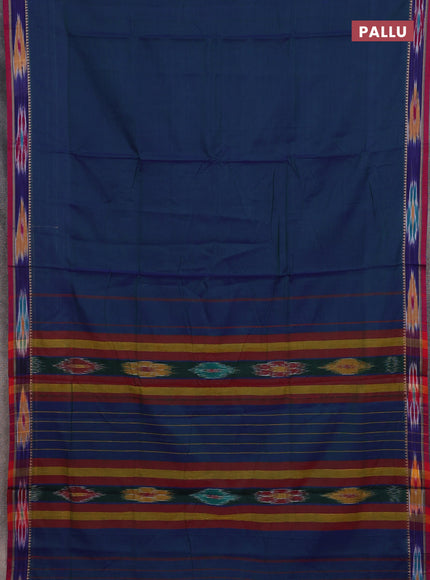 Narayanpet cotton saree dual shade of bluish green and maroon with plain body and thread woven ikat border