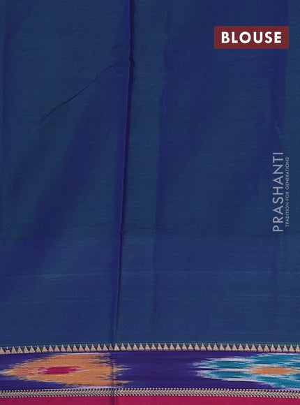 Narayanpet cotton saree dual shade of bluish green and maroon with plain body and thread woven ikat border